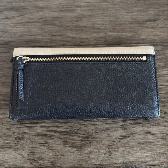 [Kate Spade] Snap-Button Medium Sized 2-Tone Beige/Black Leather Designer Wallet - Picture 7 of 12